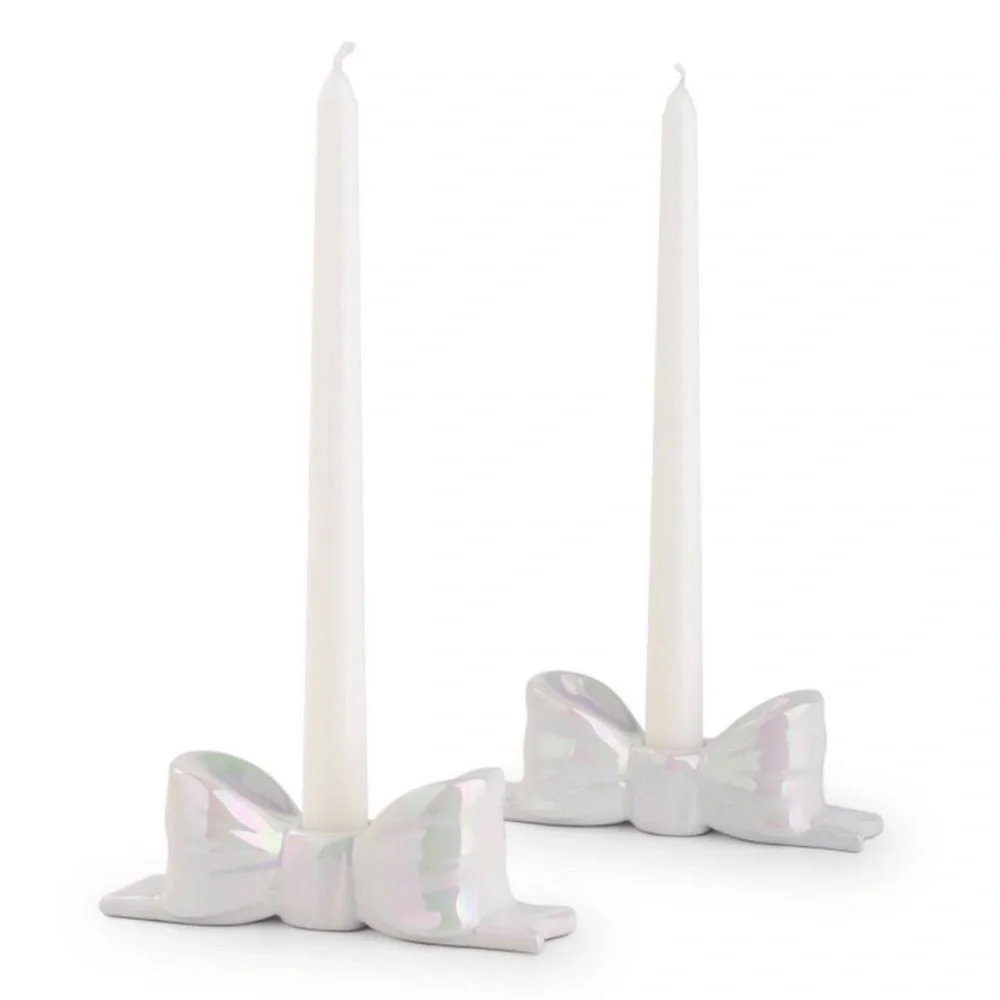 Target Bullseye Playground Christmas White Ceramic Bow Candle Holders Set of 2